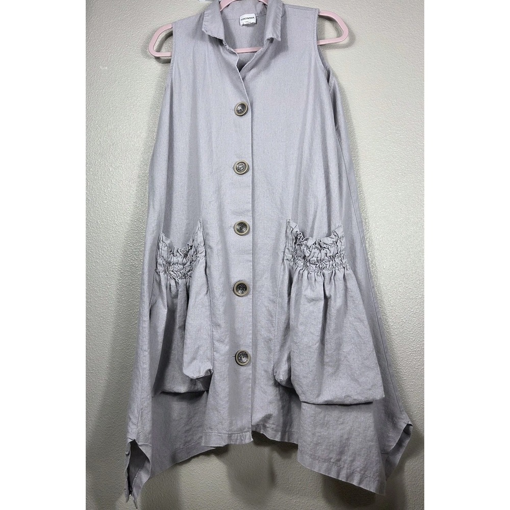 Forcynthia Linen Blend Handkerchief Tunic‎ Vest Dress Gray Medium Lagenlook